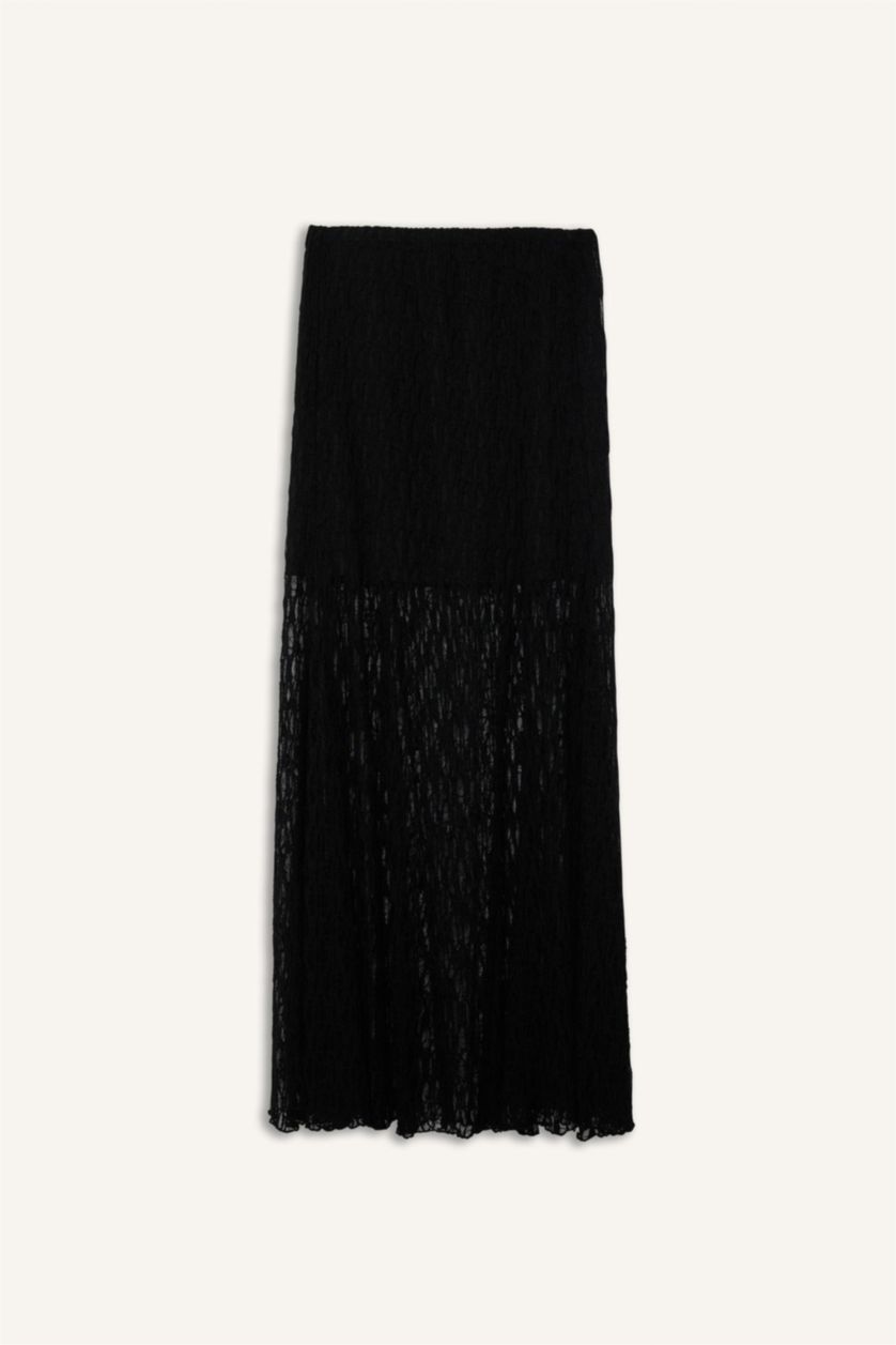 Женщины Черный Юбка из трикотажа со средней талией с кружевом для женщин