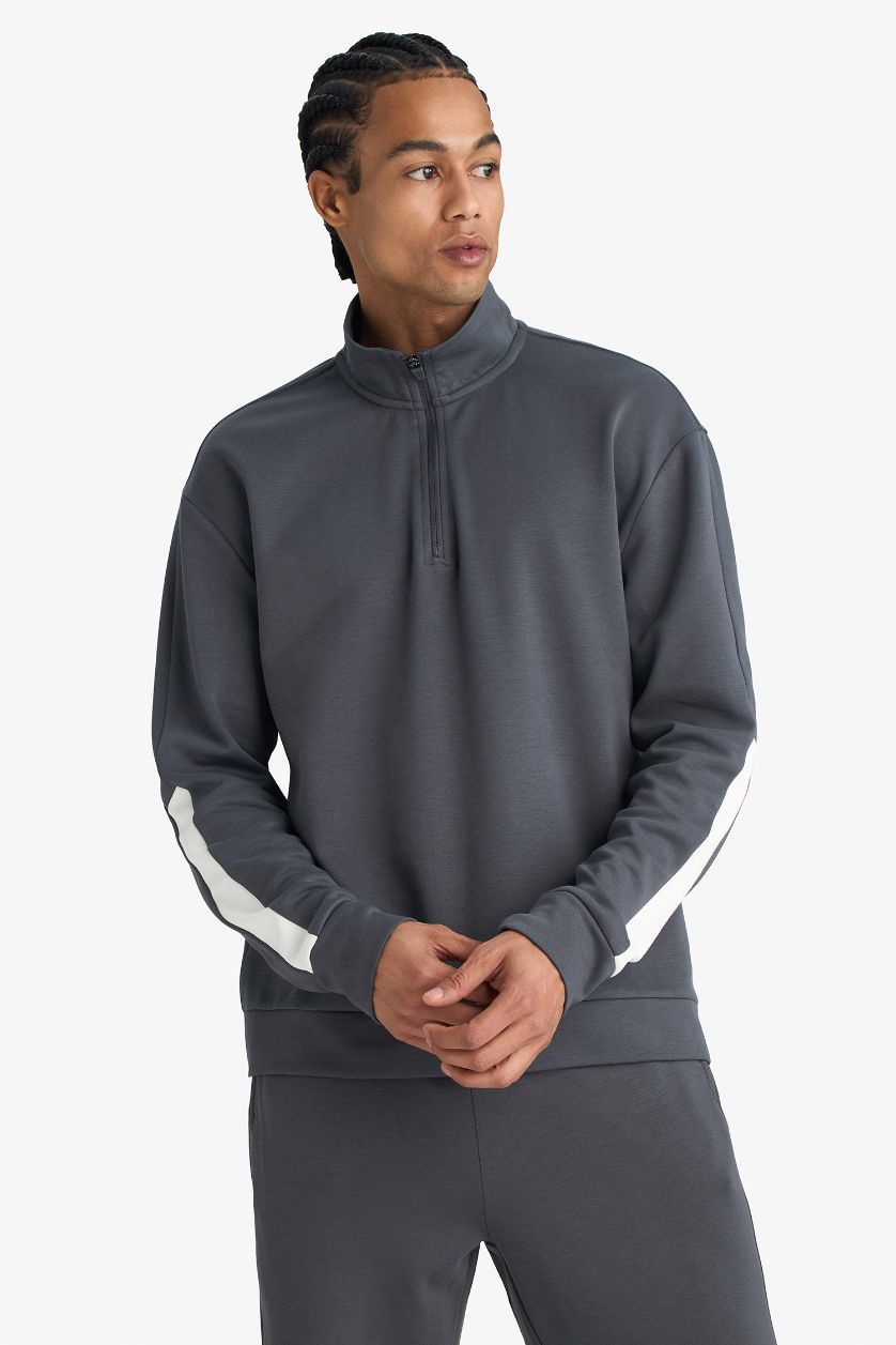Erkek Antrasit Standart Fit Dik Yaka Yarım Fermuarlı Modal Sweatshirt