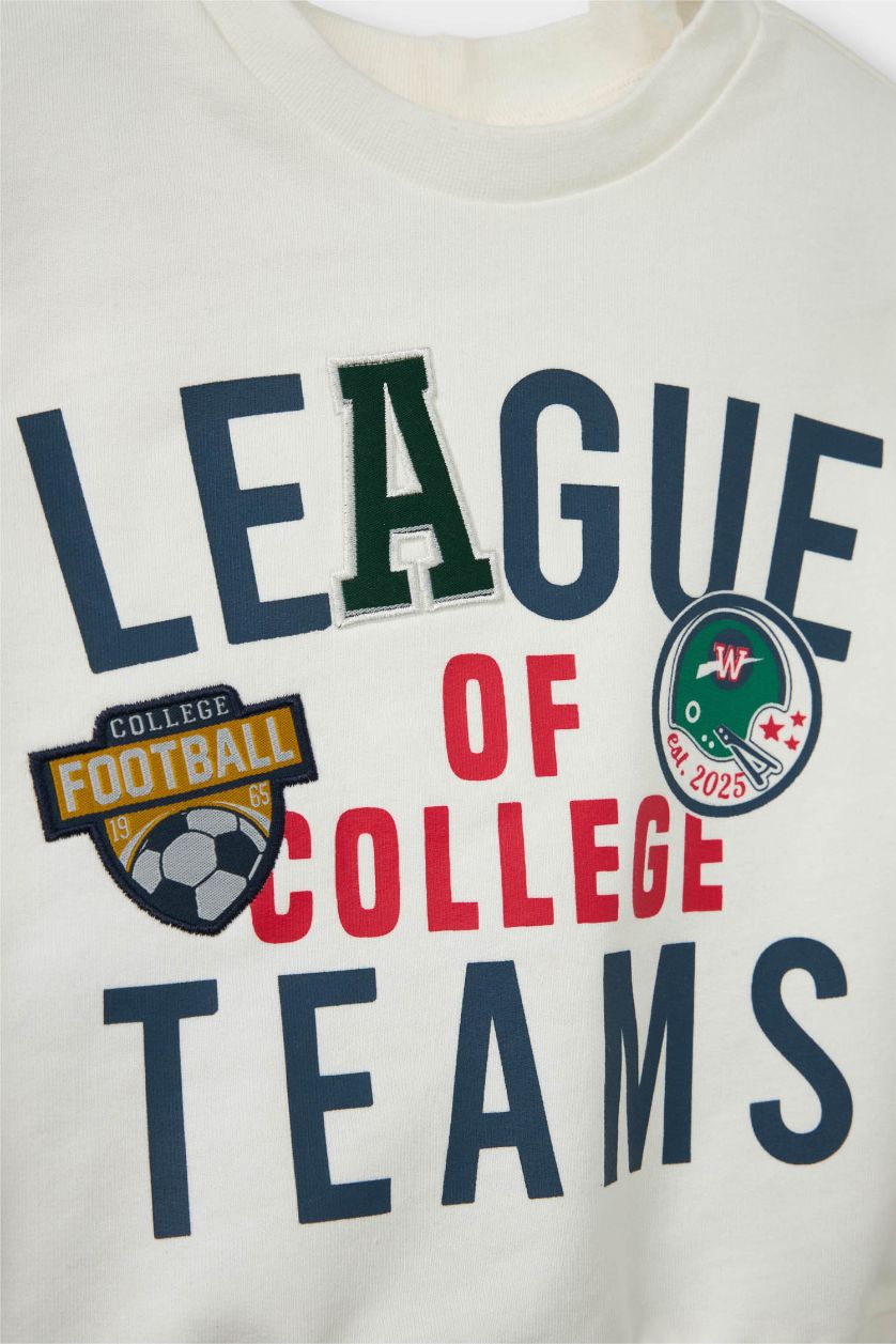 Erkek Bebek Ekru 2'li Takım Baskılı Sweatshirt Pantolon Erkek Bebek