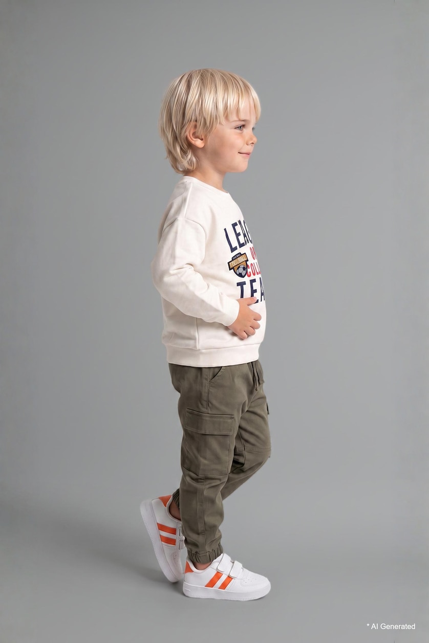 Erkek Bebek Ekru 2'li Takım Baskılı Sweatshirt Pantolon Erkek Bebek
