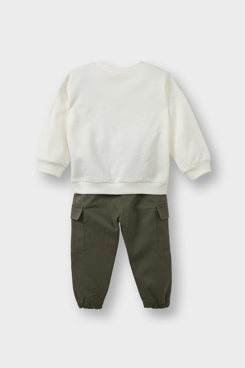 Erkek Bebek Ekru 2'li Takım Baskılı Sweatshirt Pantolon Erkek Bebek