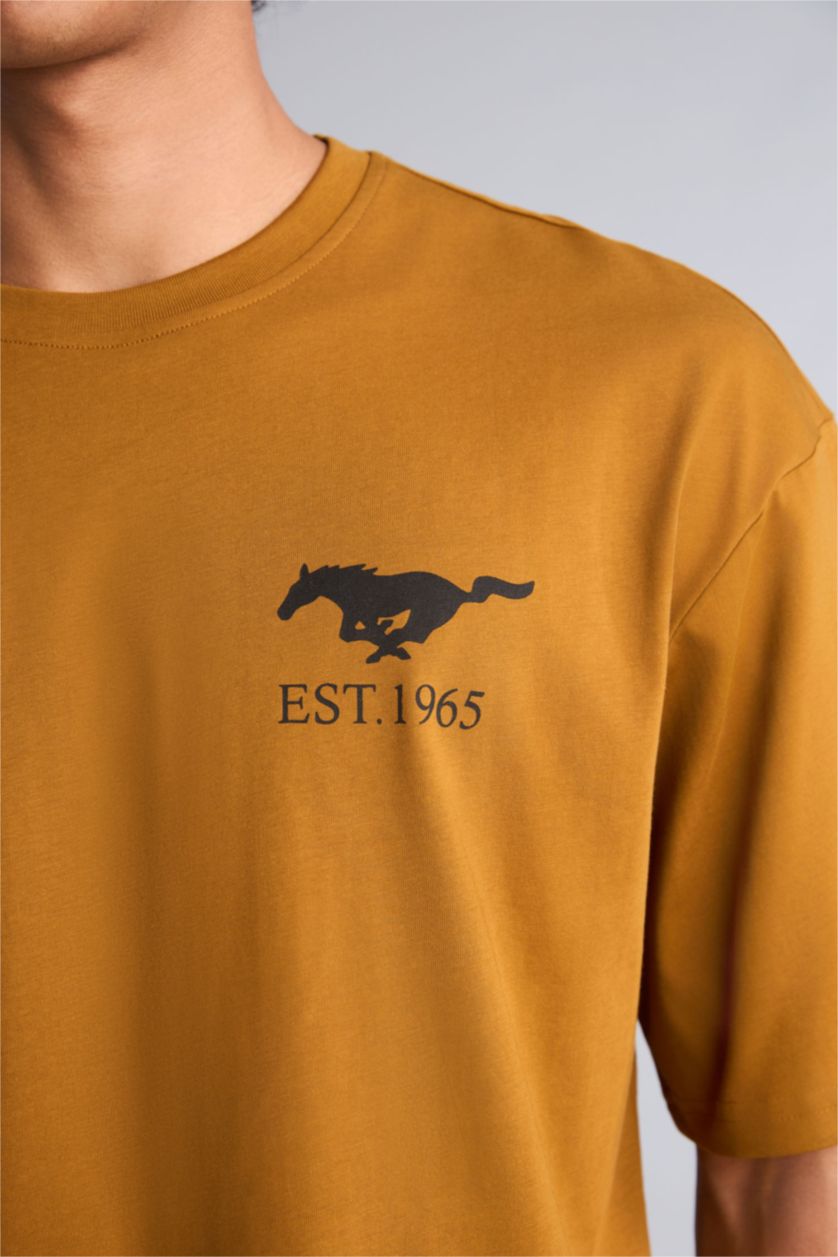 Erkek Açık Kahve Baskılı Tişört