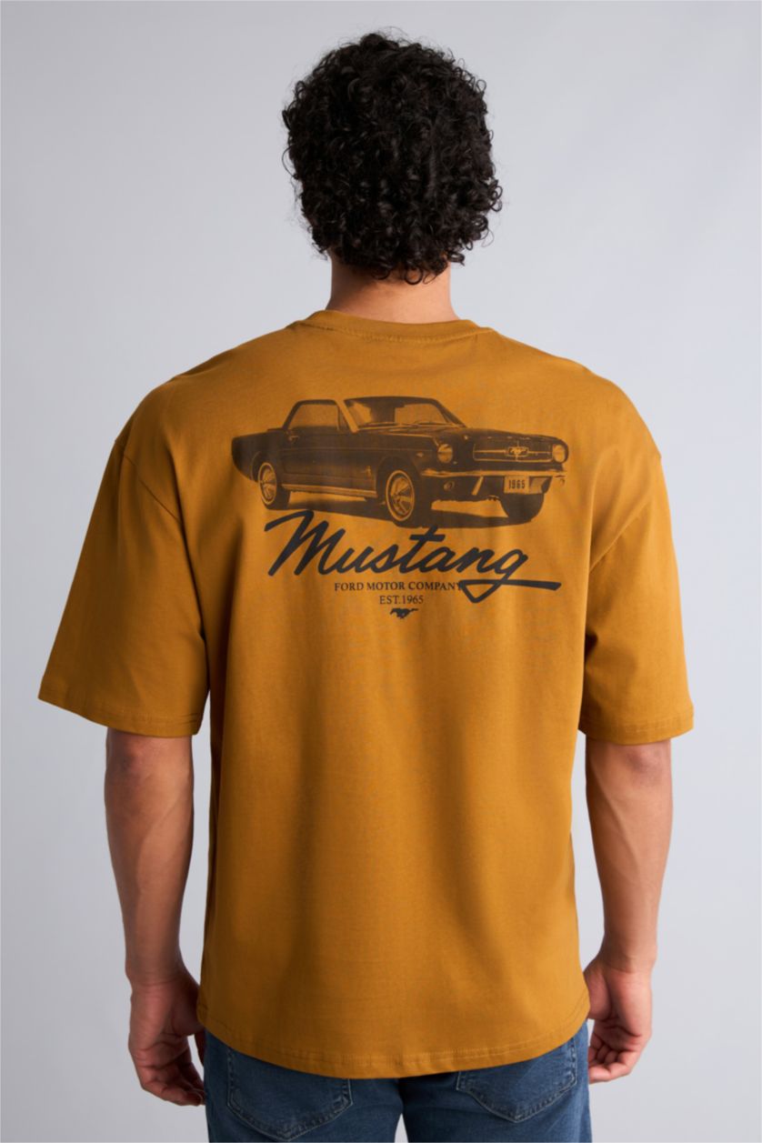 Erkek Açık Kahve Baskılı Tişört