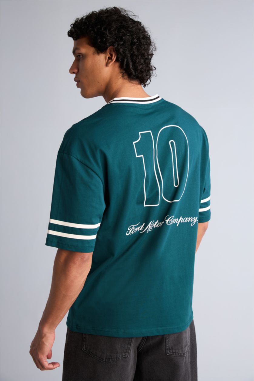 Erkek Yeşil Loose Fit Baskılı Tişört