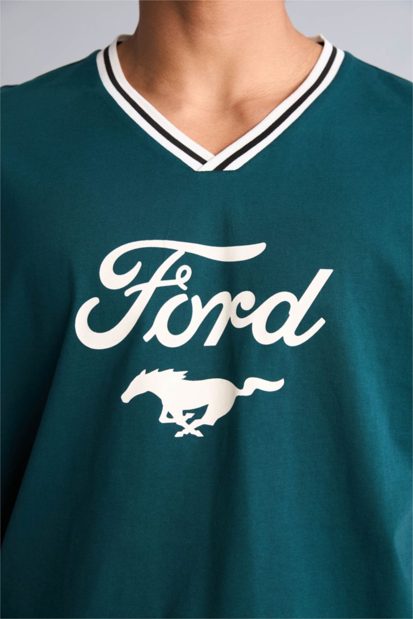 Erkek Yeşil Loose Fit Baskılı Tişört