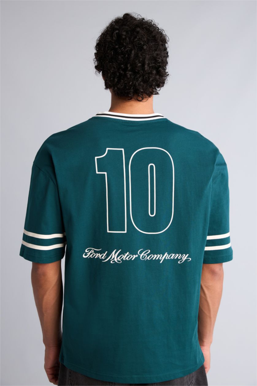 Erkek Yeşil Loose Fit Baskılı Tişört