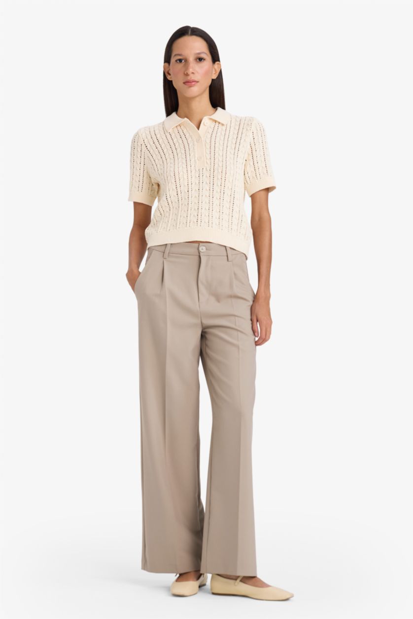 Женщины Бежевый Пуловер стандартного кроя с поло воротником из трикотажа для женщин