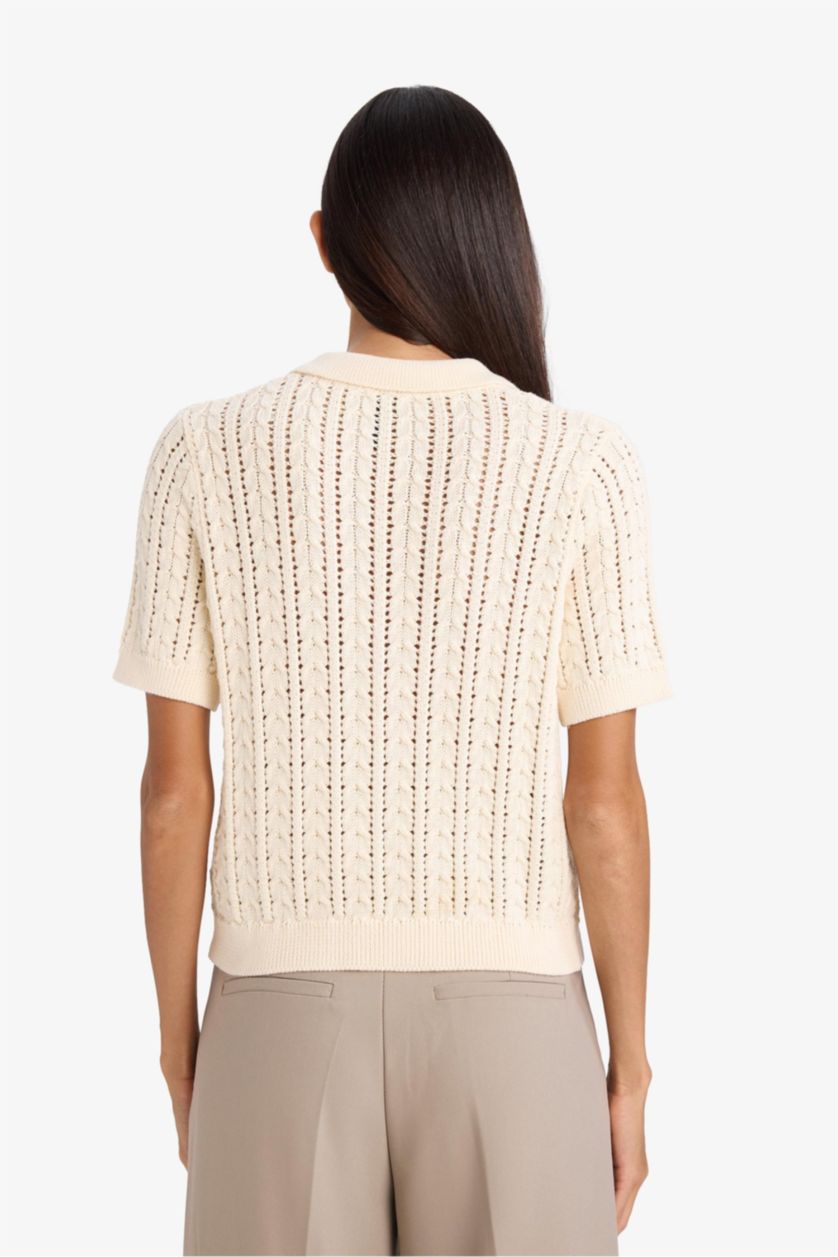 Женщины Бежевый Пуловер стандартного кроя с поло воротником из трикотажа для женщин