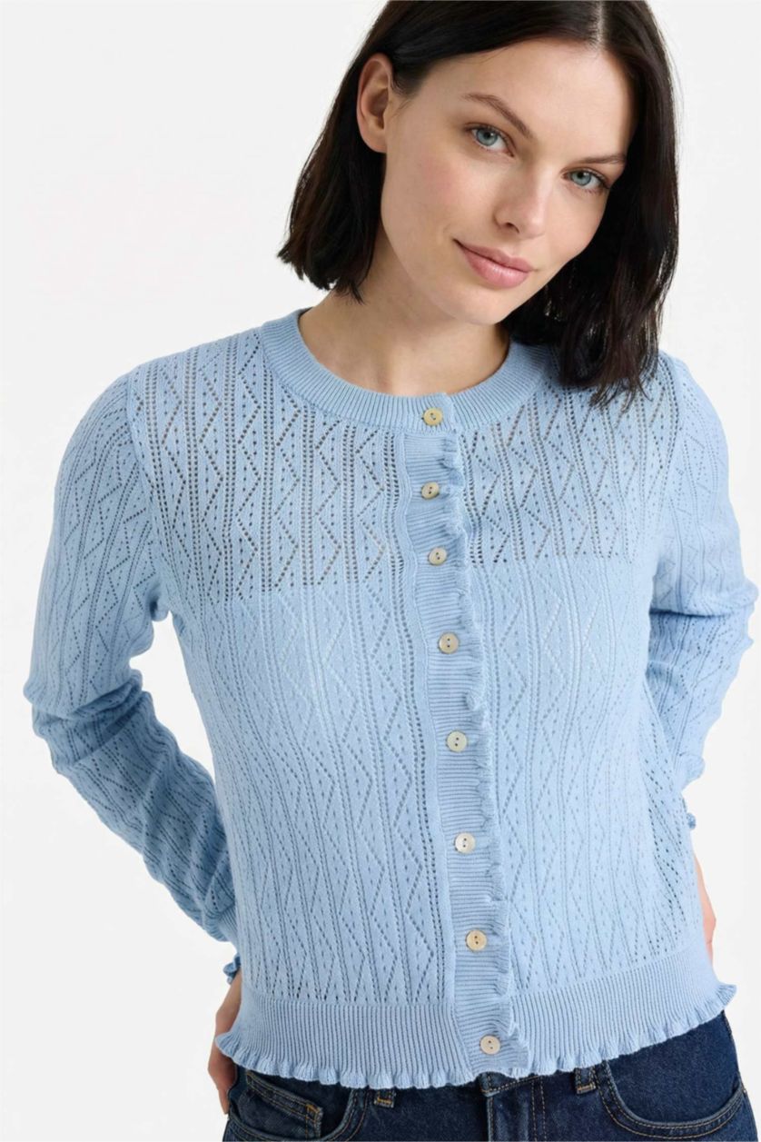Женщины Светло-синий Кардиган стандартного кроя из трикотажа для женщин