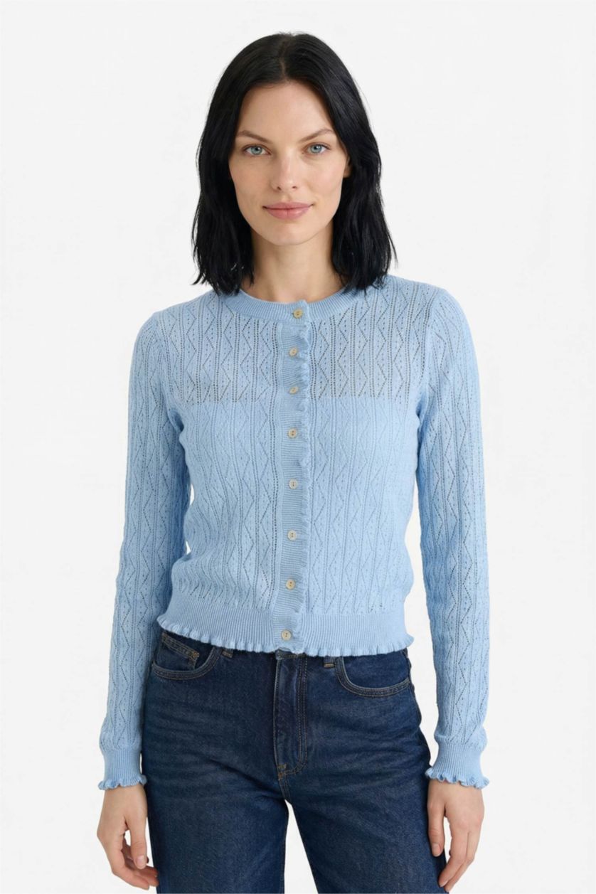 Женщины Светло-синий Кардиган стандартного кроя из трикотажа для женщин