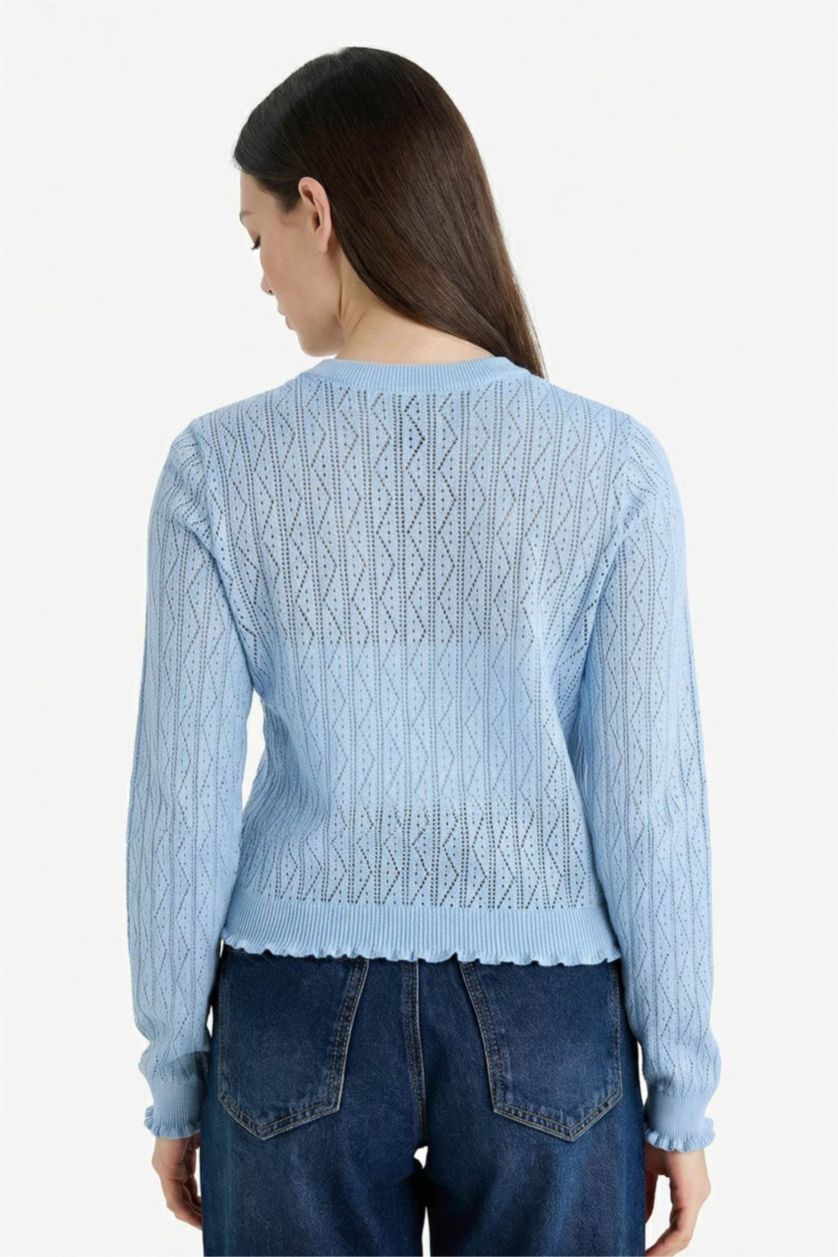 Женщины Светло-синий Кардиган стандартного кроя из трикотажа для женщин