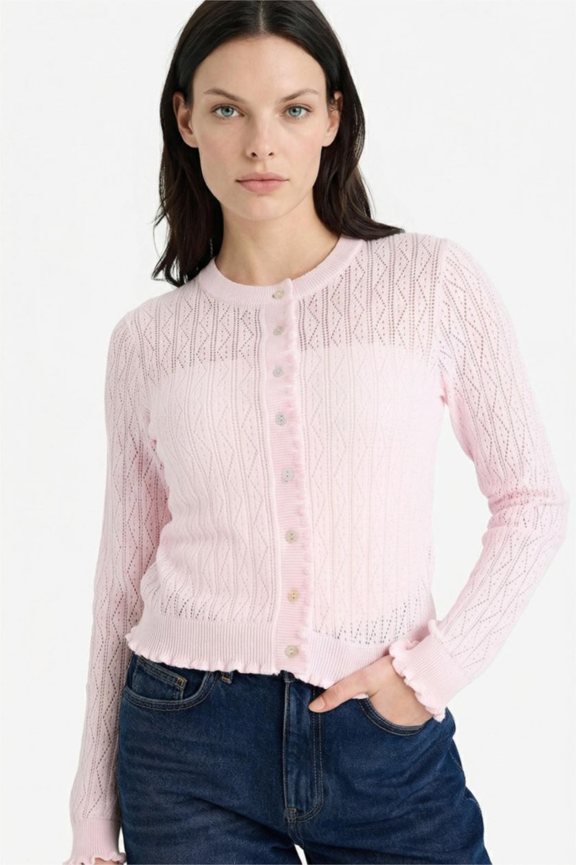 Женщины Светло-розовый Кардиган стандартного кроя из трикотажа для женщин