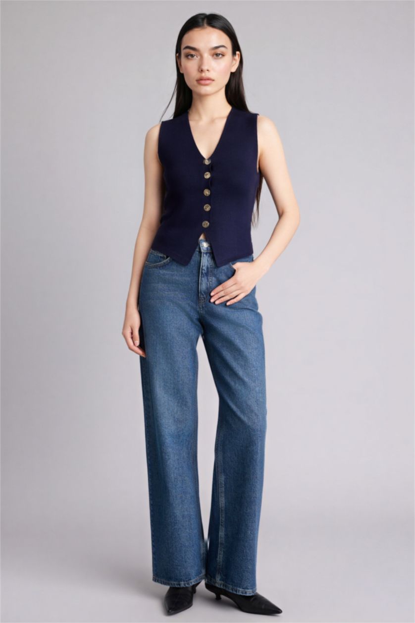 Женщины Синий Жилет приталенного кроя из трикотажа для женщин