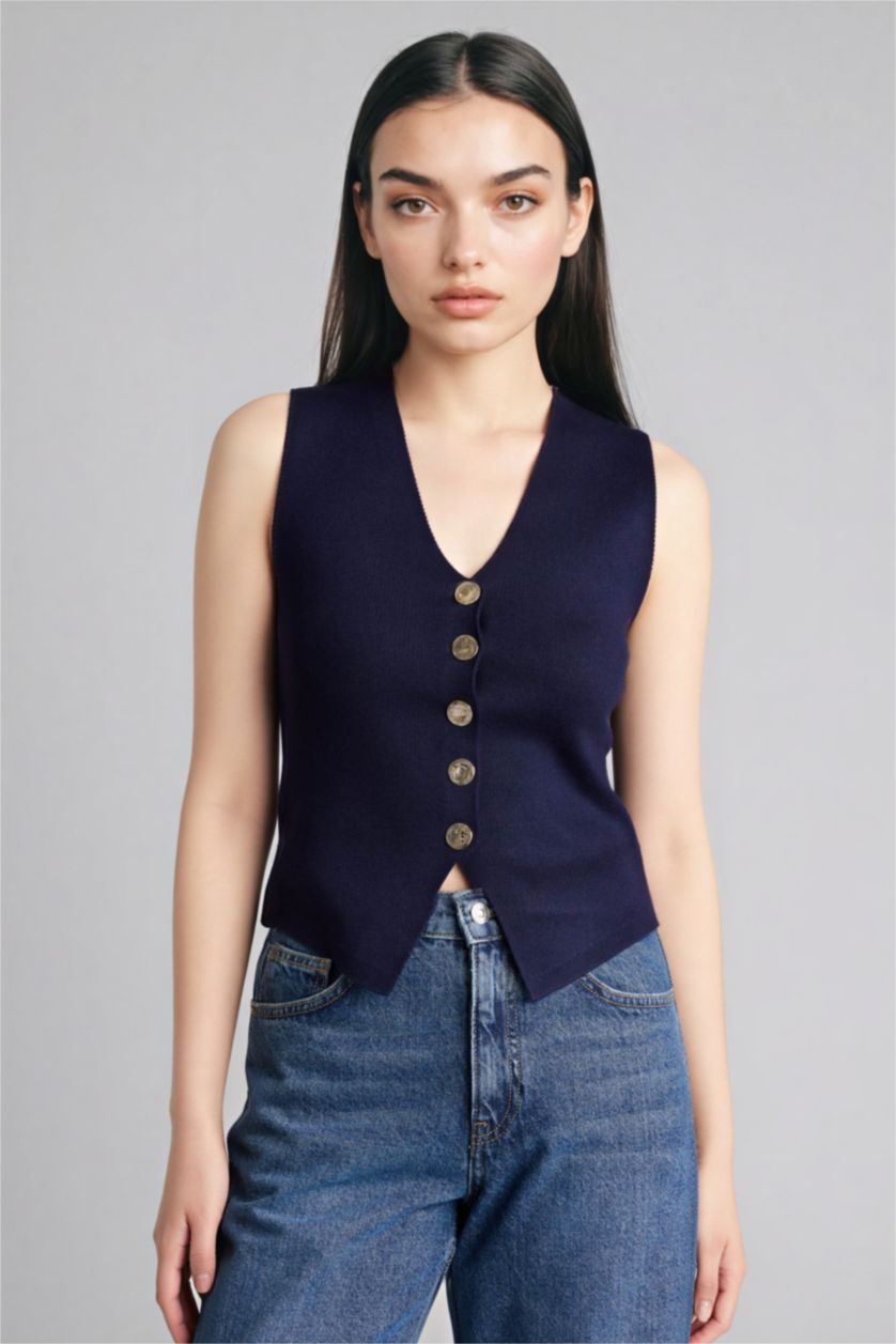 Женщины Синий Жилет приталенного кроя из трикотажа для женщин