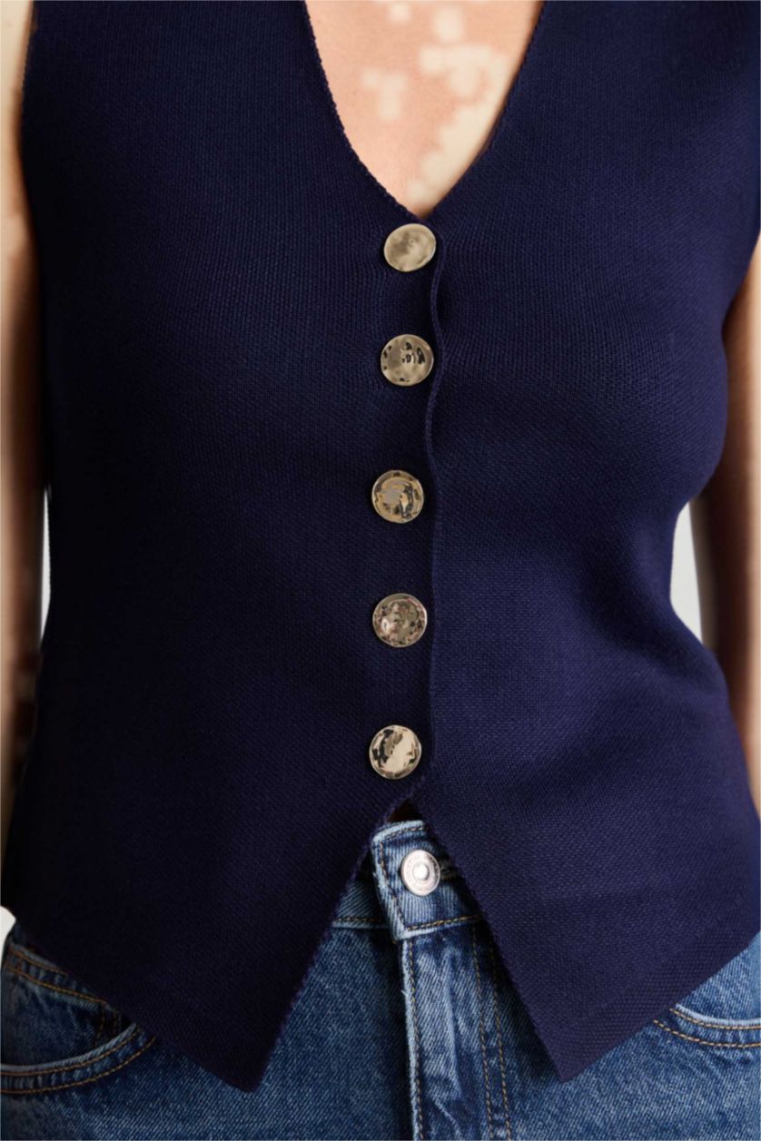 Женщины Синий Жилет приталенного кроя из трикотажа для женщин