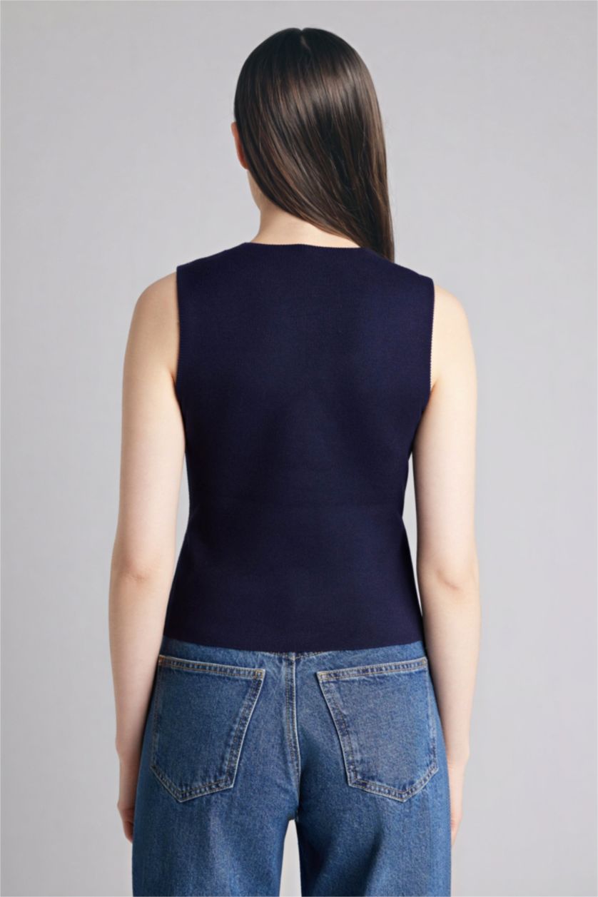 Женщины Синий Жилет приталенного кроя из трикотажа для женщин