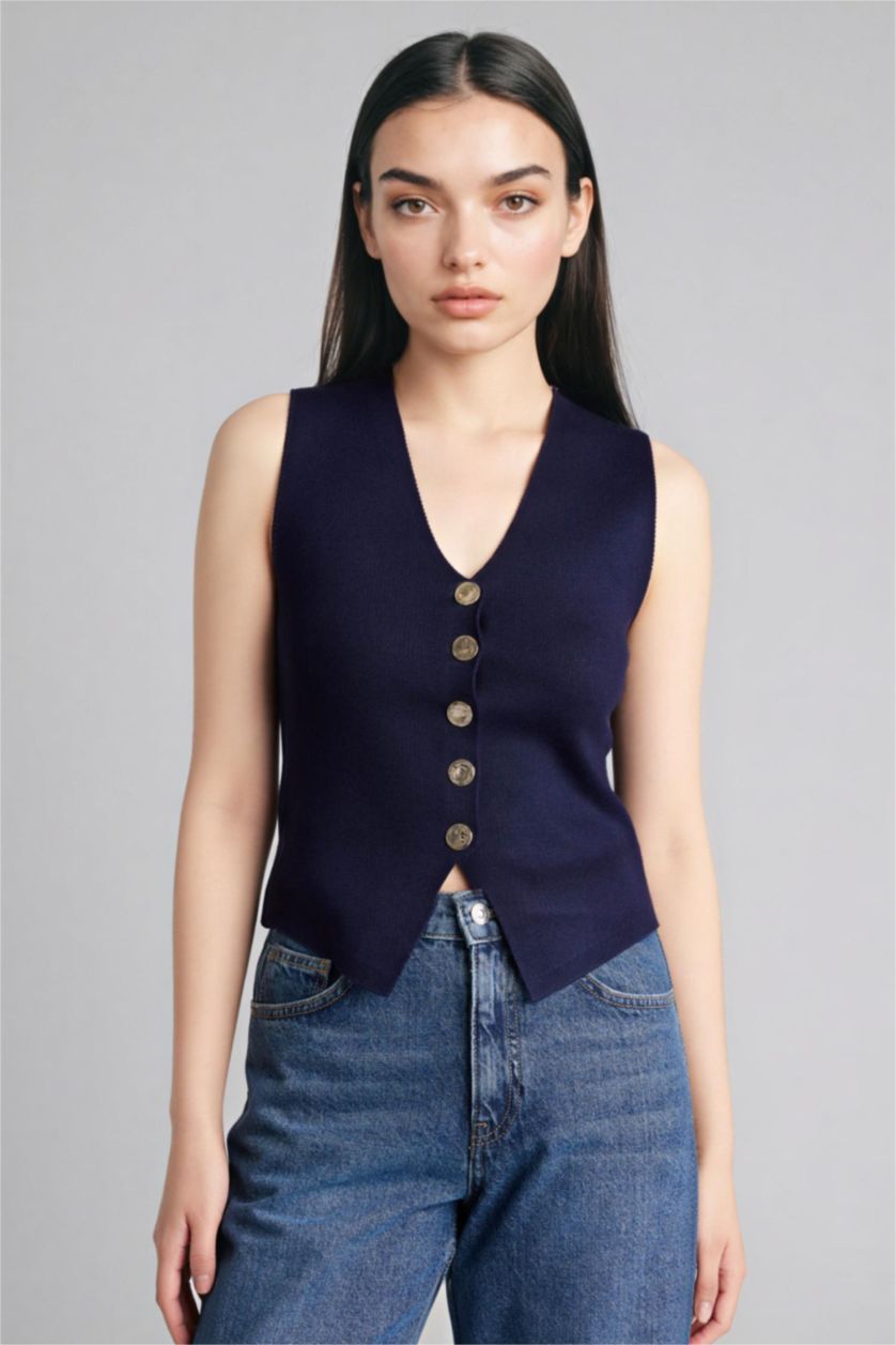 Women NAVY Slim Fit V-Neck