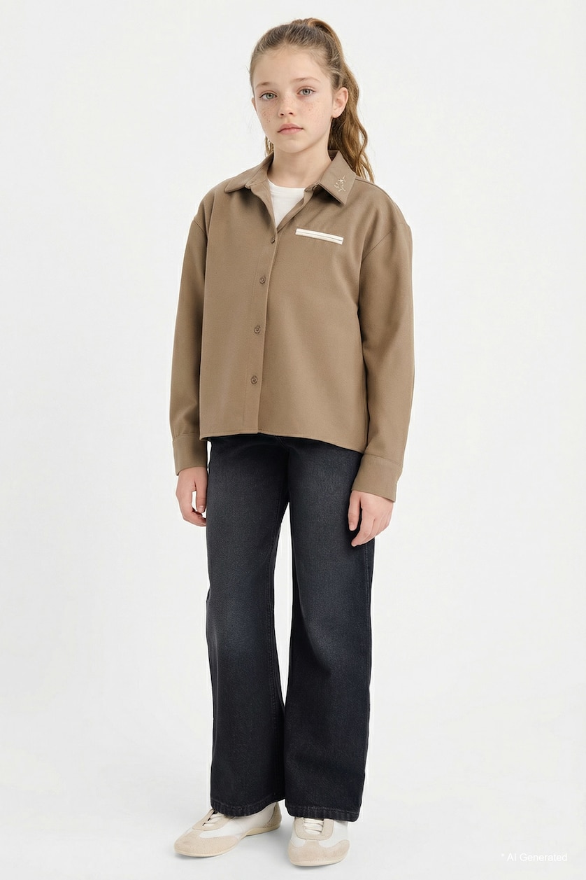 FILLES Beige Chemise à manches longues imprimée pour fille