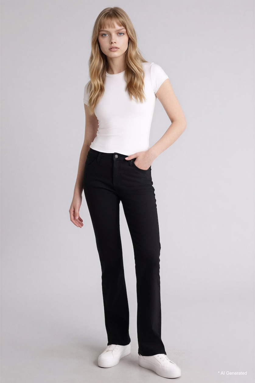 WOMAN Black Flare Fit Normal Waist Gabardine Trousers