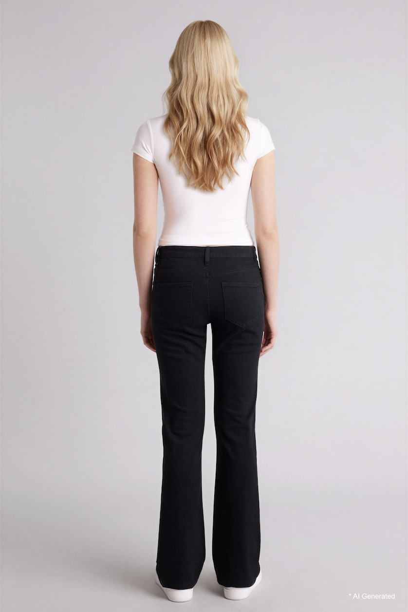 WOMAN Black Flare Fit Normal Waist Gabardine Trousers