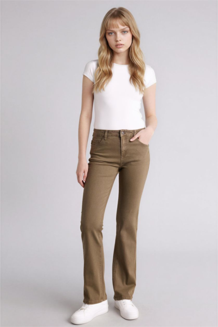 Женщины Коричневый Normal Waist Flare Trousers