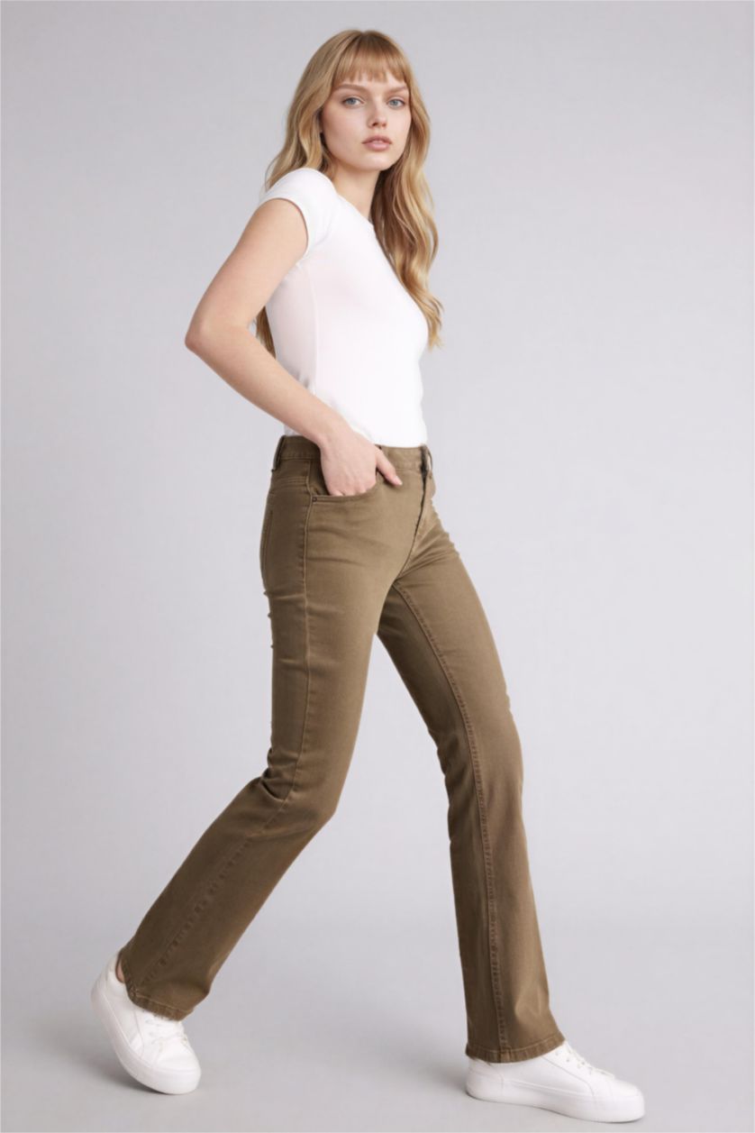 Женщины Коричневый Normal Waist Flare Trousers