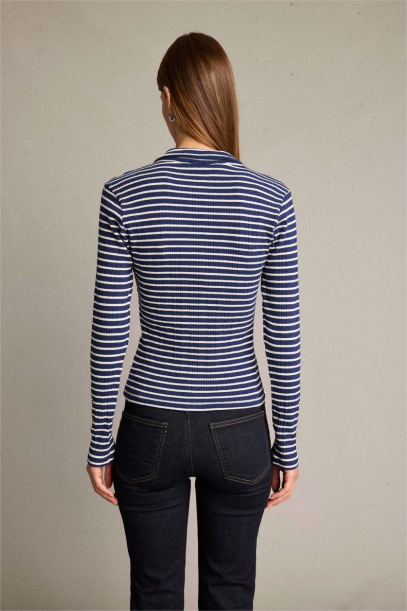 نساء كحلي قميص بولو نص ردن بياقة مستديرة