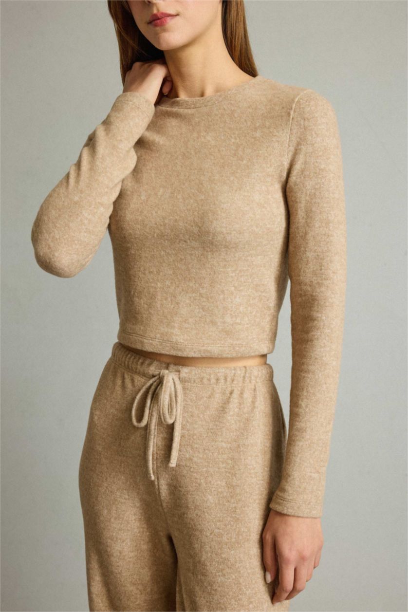 Woman Light Brown تيشيرت ردن طويل بياخة مستديرة