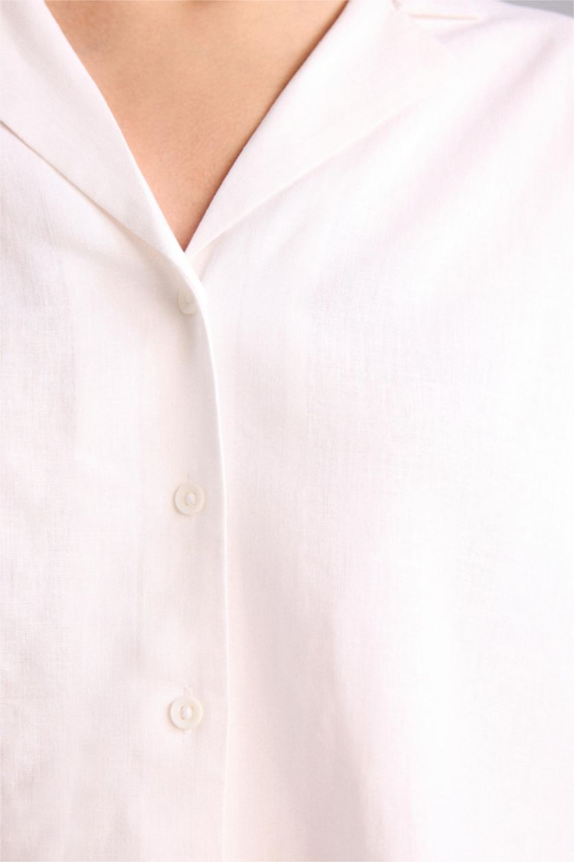 Женщины Кремовый Рубашка с коротким рукавом оверсайз из льна для женщин