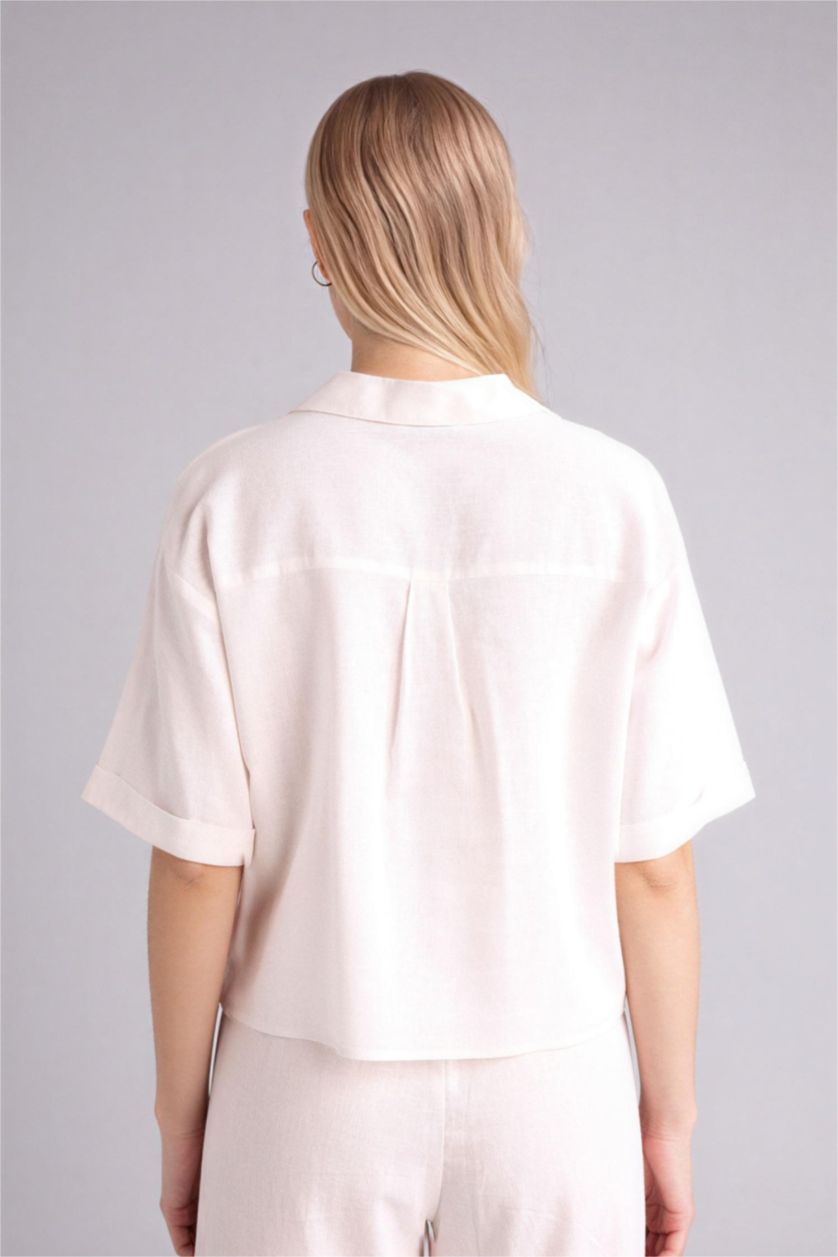 Женщины Кремовый Рубашка с коротким рукавом оверсайз из льна для женщин