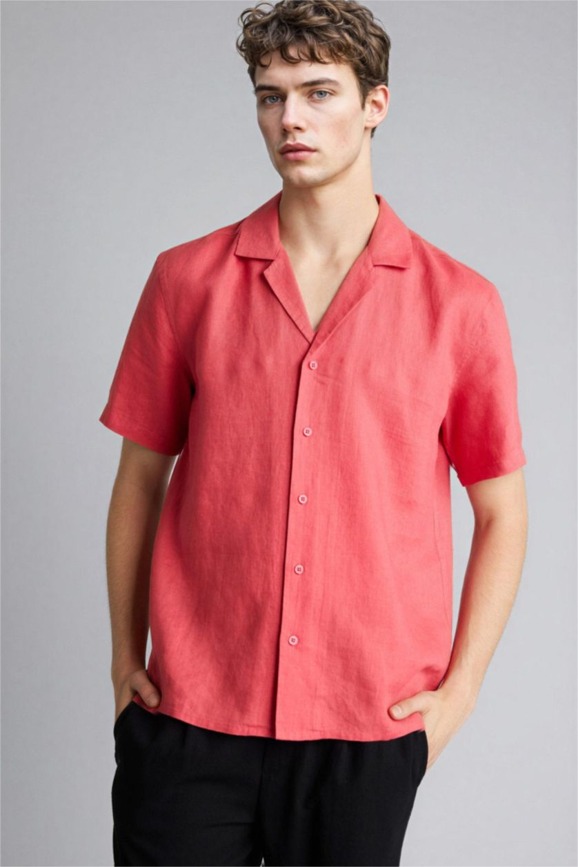 MAN Coral Regular Fit Linen Short Sleeve Shirt