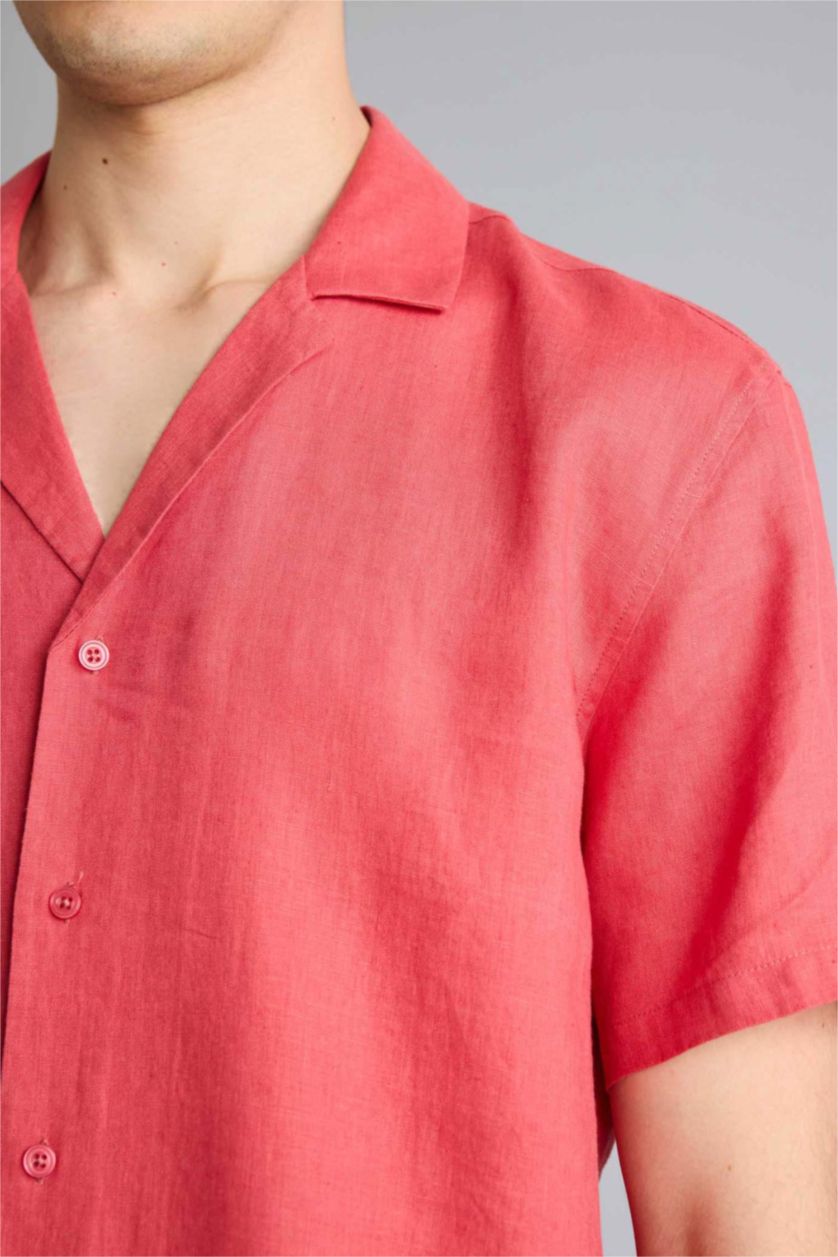 MAN Coral Regular Fit Linen Short Sleeve Shirt