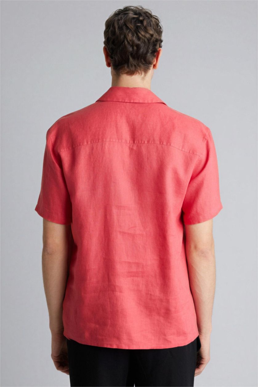 MAN Coral Regular Fit Linen Short Sleeve Shirt