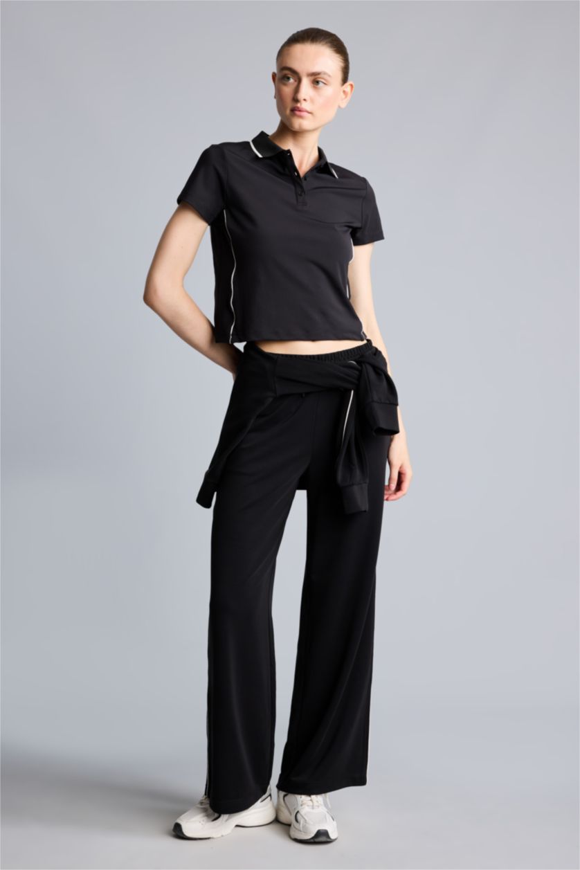 Kadın Siyah Slim Fit Polo Tişört