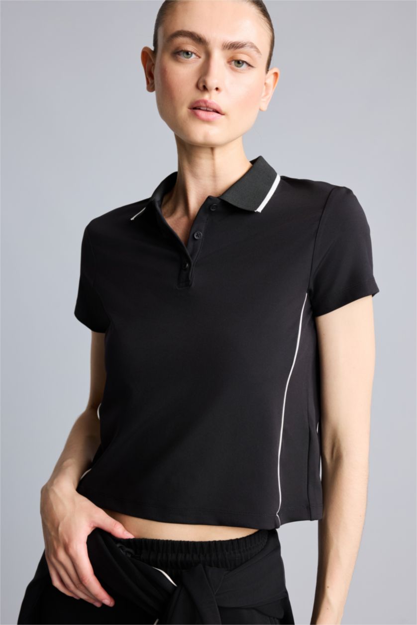 Kadın Siyah Slim Fit Polo Tişört