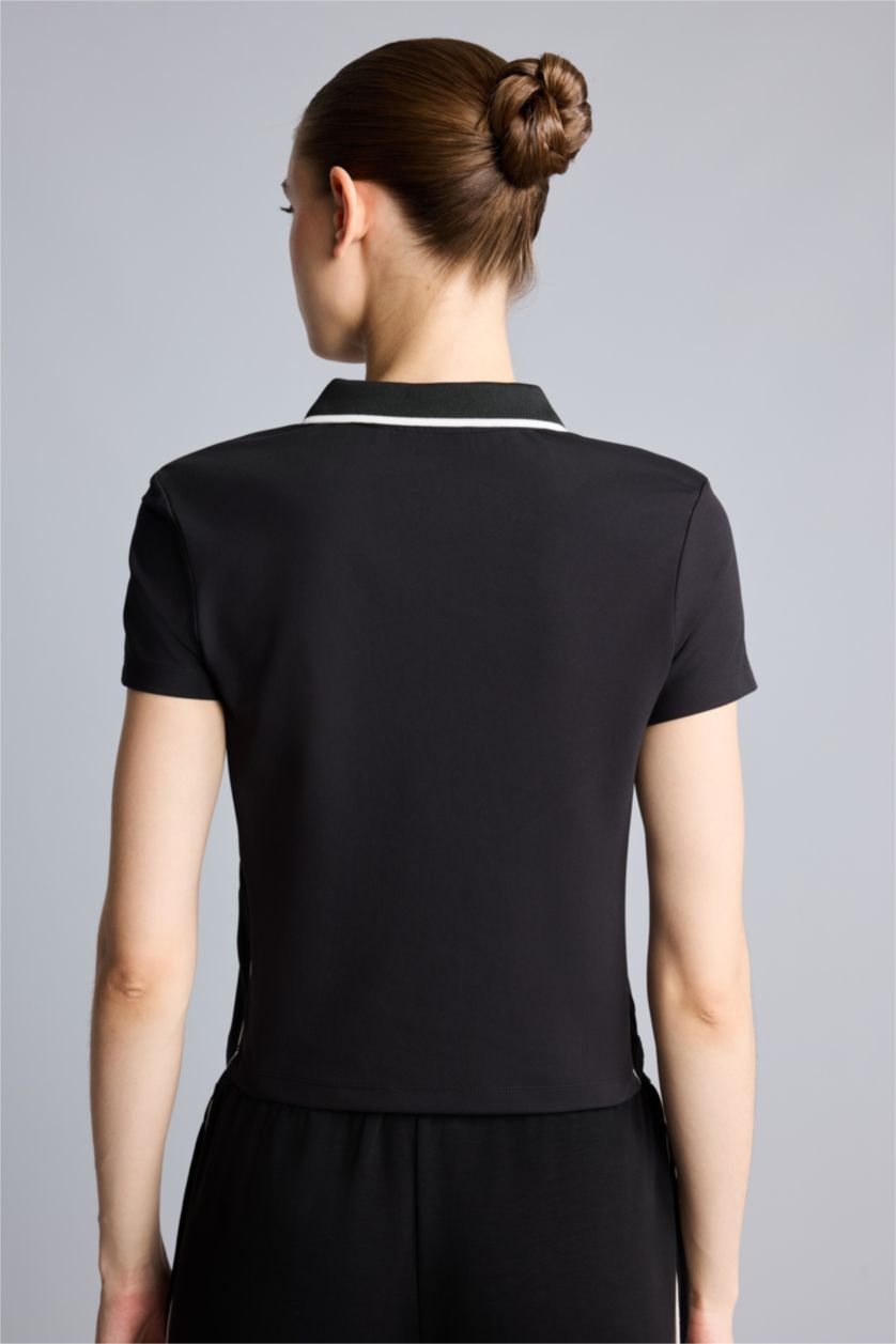 Kadın Siyah Slim Fit Polo Tişört
