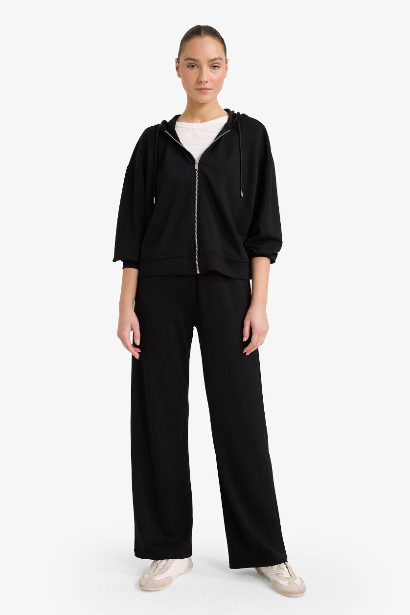 Kadın Siyah Boxy Fit Fermuarlı Sweatshirt