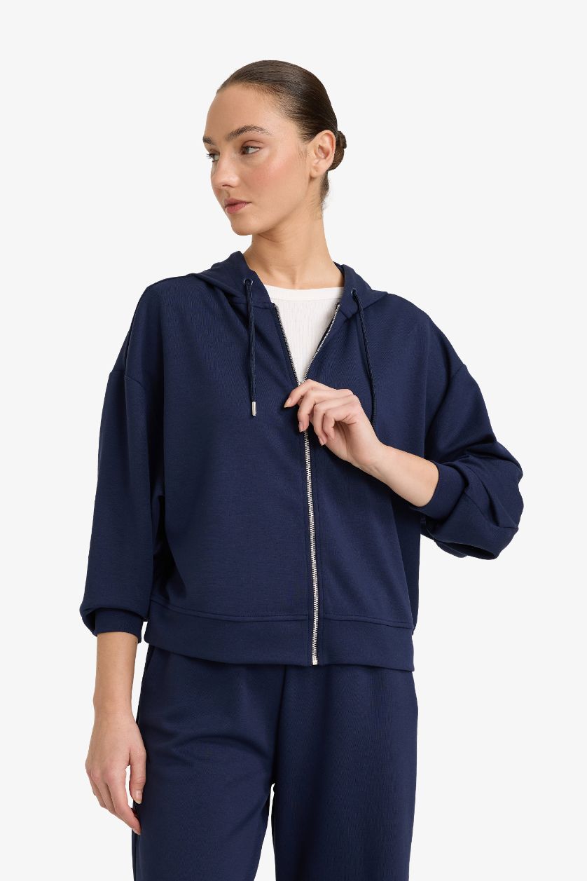 WOMAN NAVY Boxy Fit Zip Up Hoodie