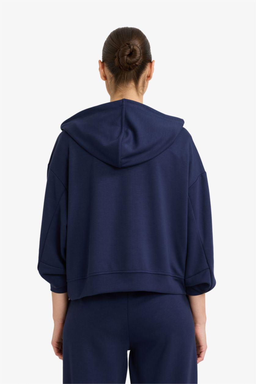WOMAN NAVY Boxy Fit Zip Up Hoodie