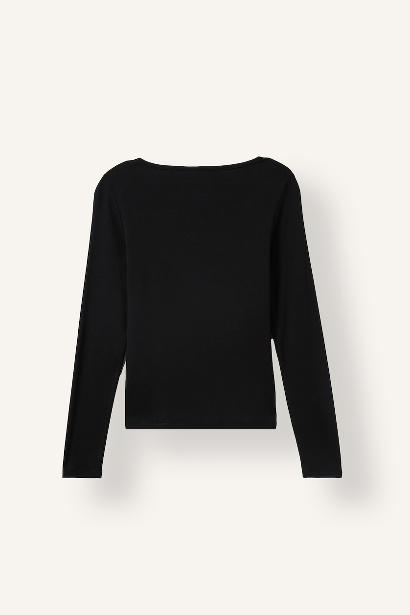 حريمي أسود Slim Fit Modal Long Sleeve T-Shirt