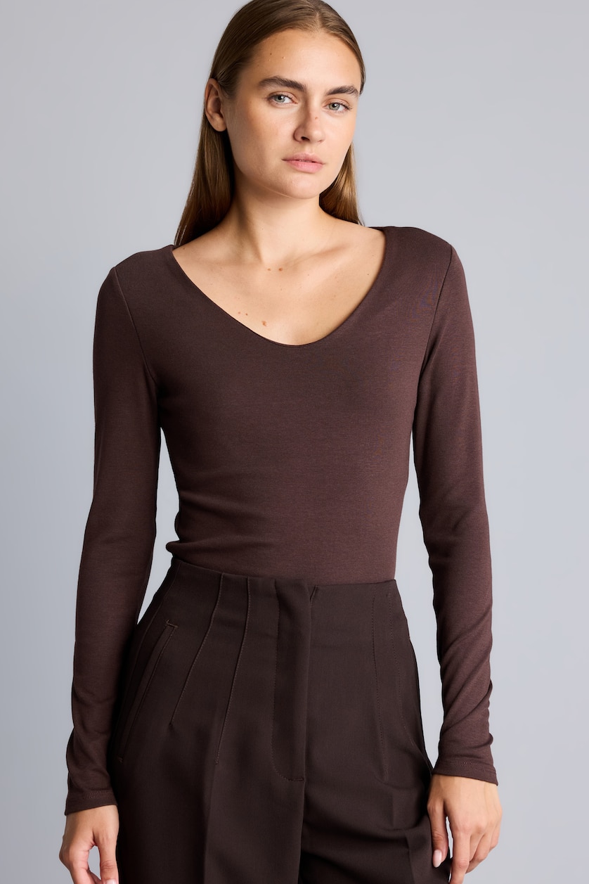 WOMAN Brown Slim Fit modal Long Sleeve T-Shirt
