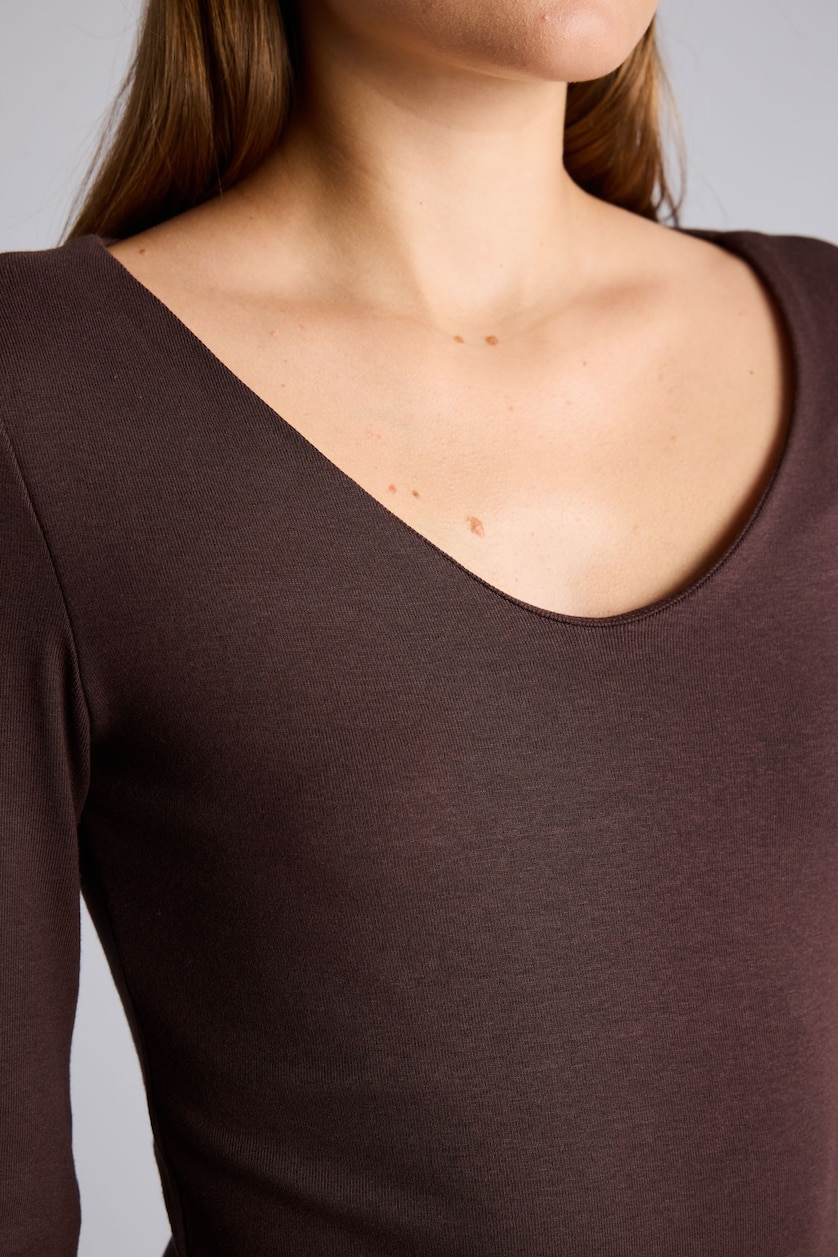 WOMAN Brown Slim Fit modal Long Sleeve T-Shirt