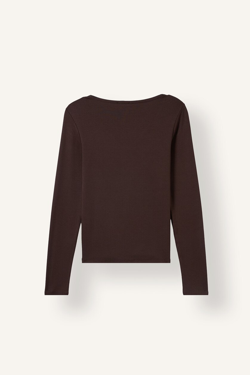WOMAN Brown Slim Fit modal Long Sleeve T-Shirt