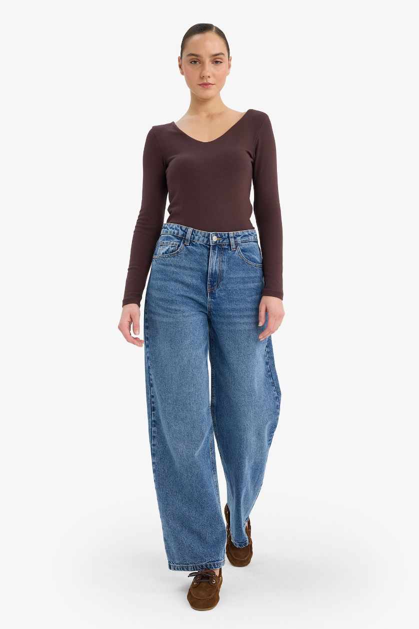 WOMAN Brown Slim Fit Basic Modal Long Sleeve T-Shirt