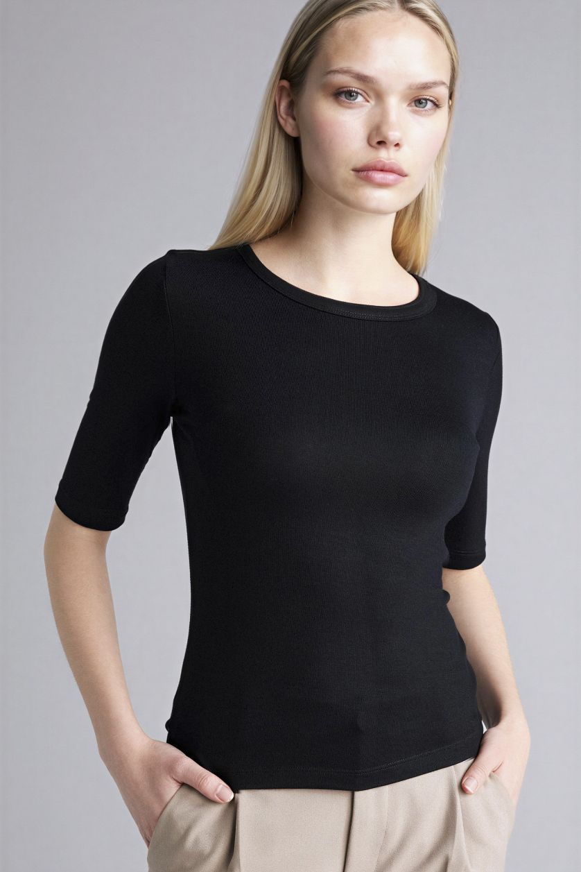 WOMAN Black Slim Fit Basic T-Shirt