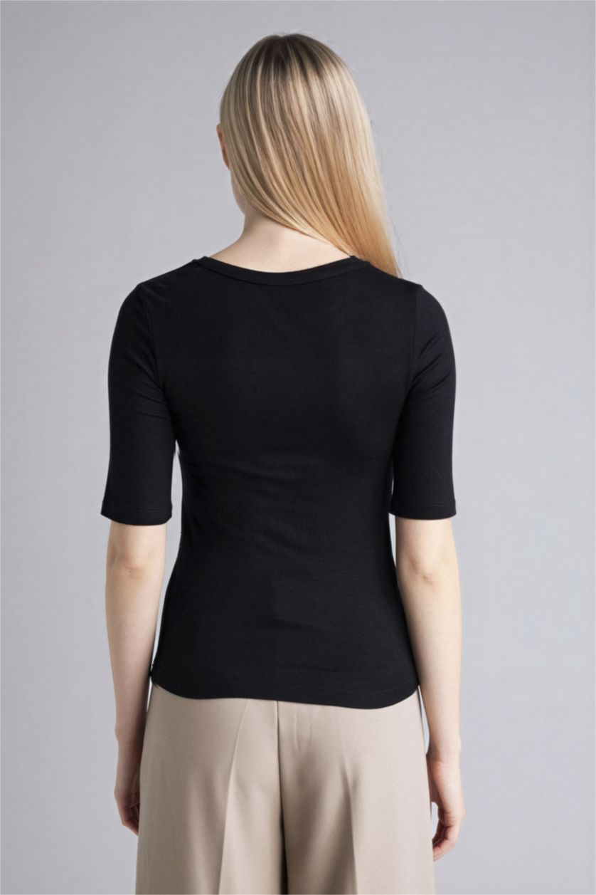 WOMAN Black Slim Fit Basic T-Shirt