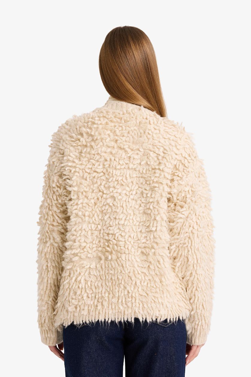 نساء بيج كارديجان تريكو قصة عادية بياقة مستديرة