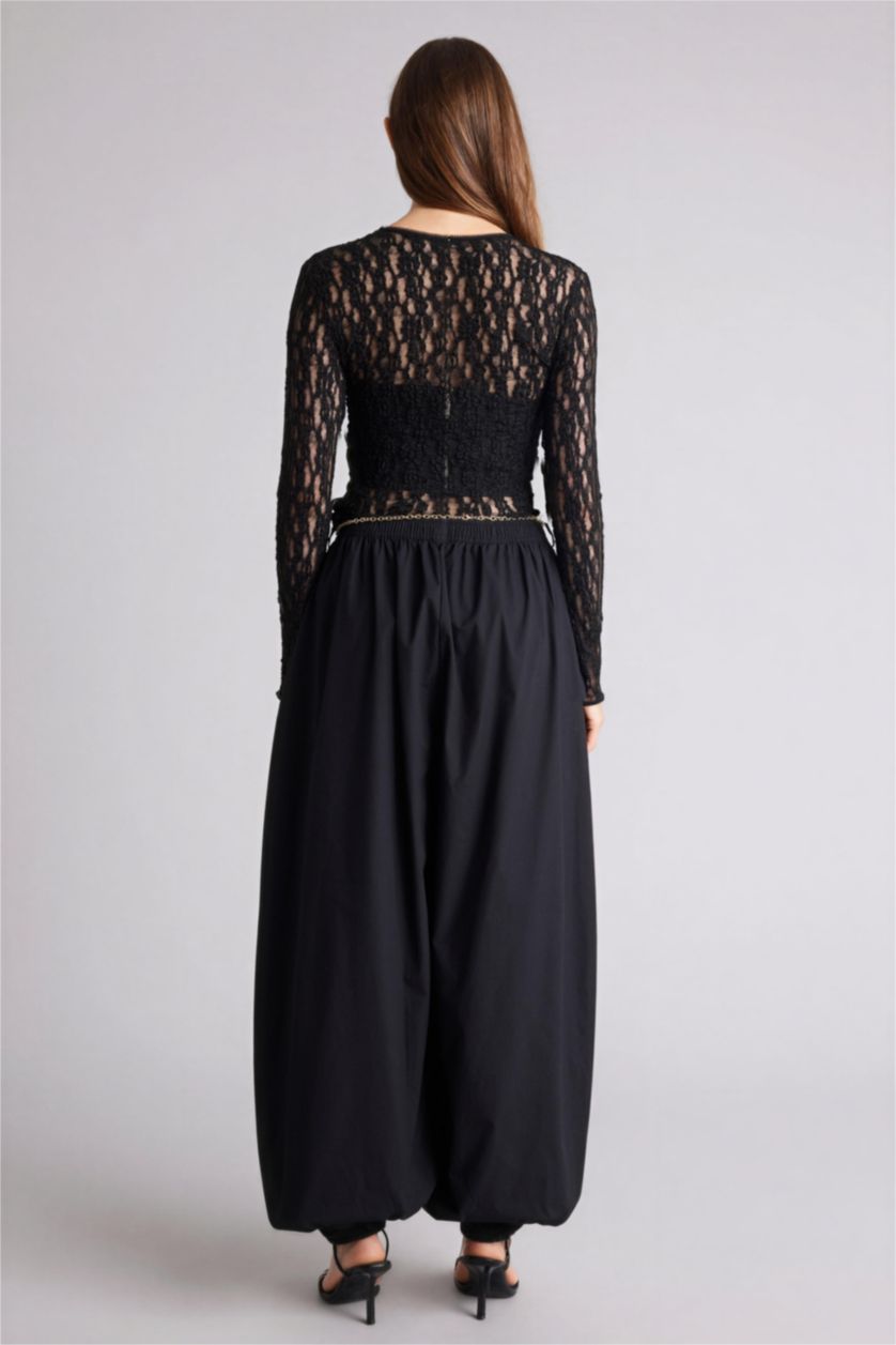 نساء أسود سروال بوبلين بالون فيت