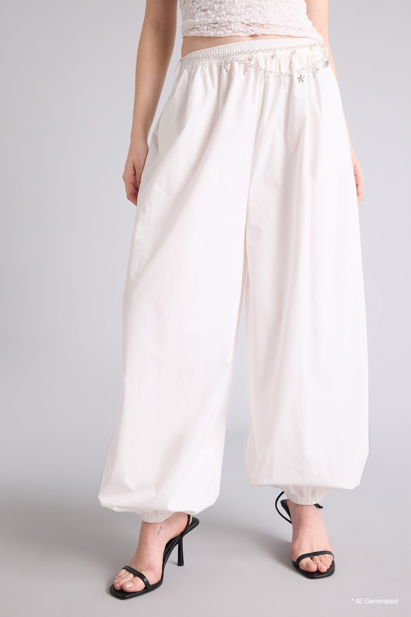 FEMME Blanc Pantalon en popeline taille normale Coupe ballon