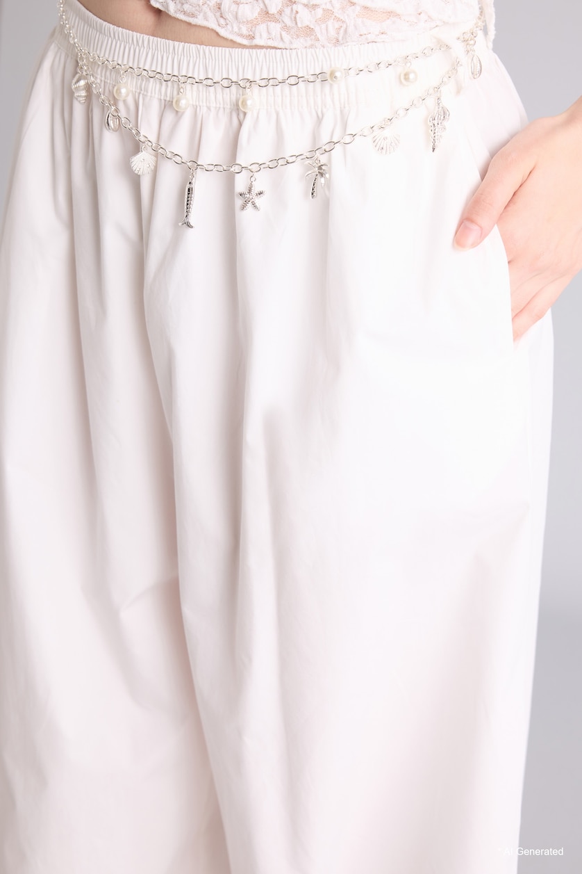 FEMME Blanc Pantalon en popeline taille normale Coupe ballon